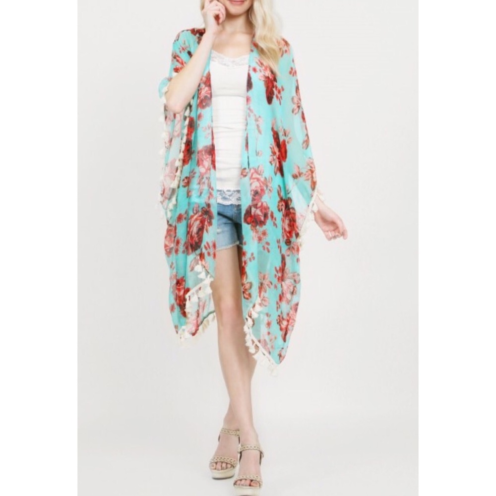 Mint Floral Kimono - Picture 2 of 2